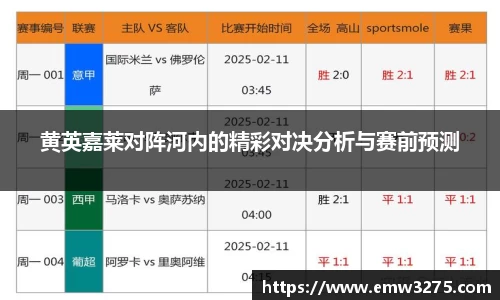 黄英嘉莱对阵河内的精彩对决分析与赛前预测
